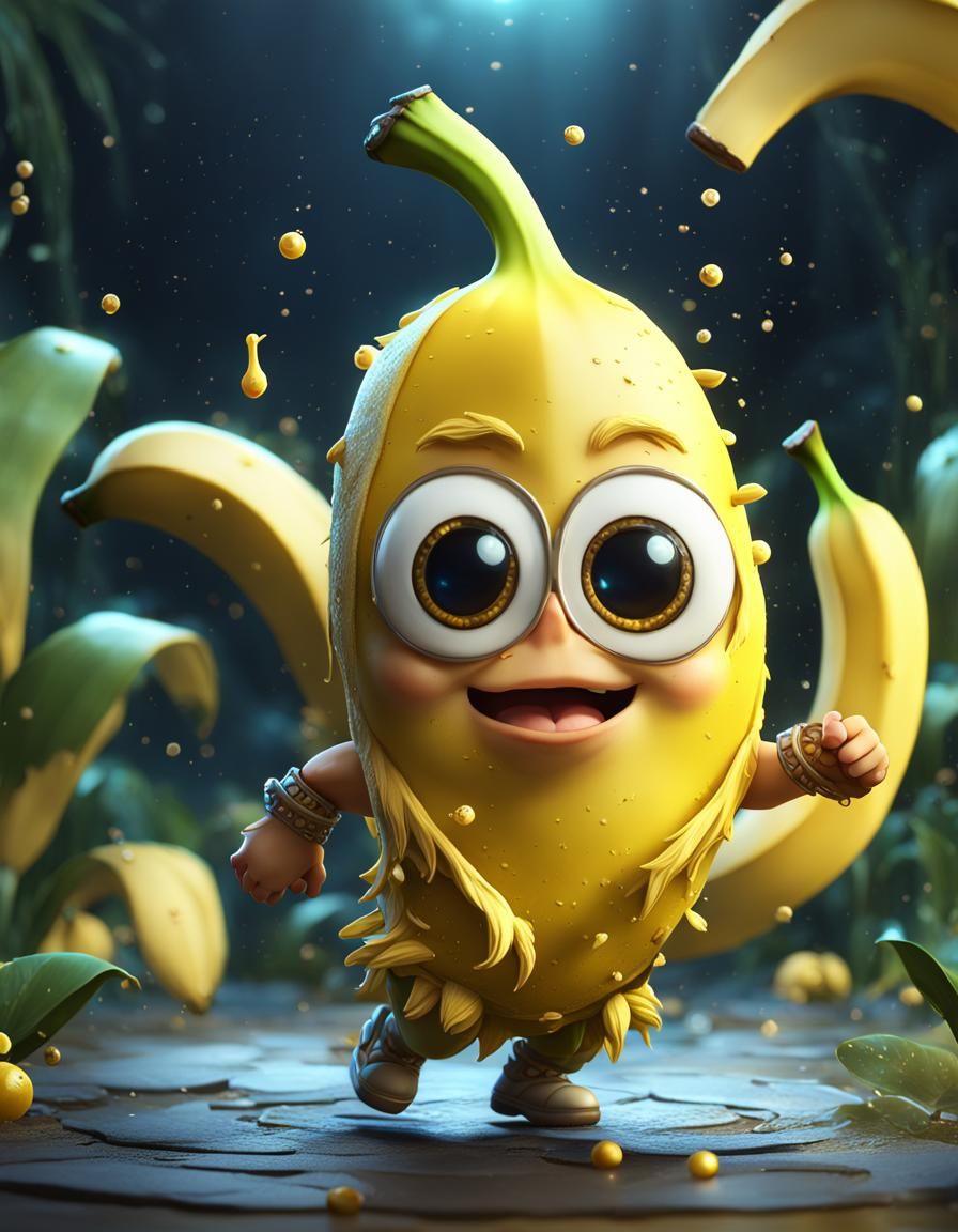 Dancing Chibi Banana in Detailed Matte Painting