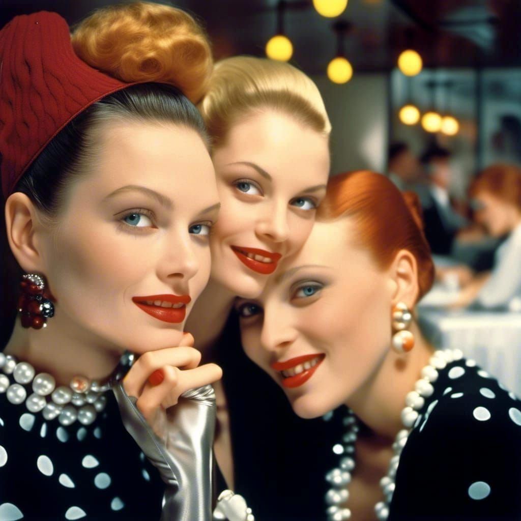 Women and Alien Friends in Cafe: Photorealistic Portrait