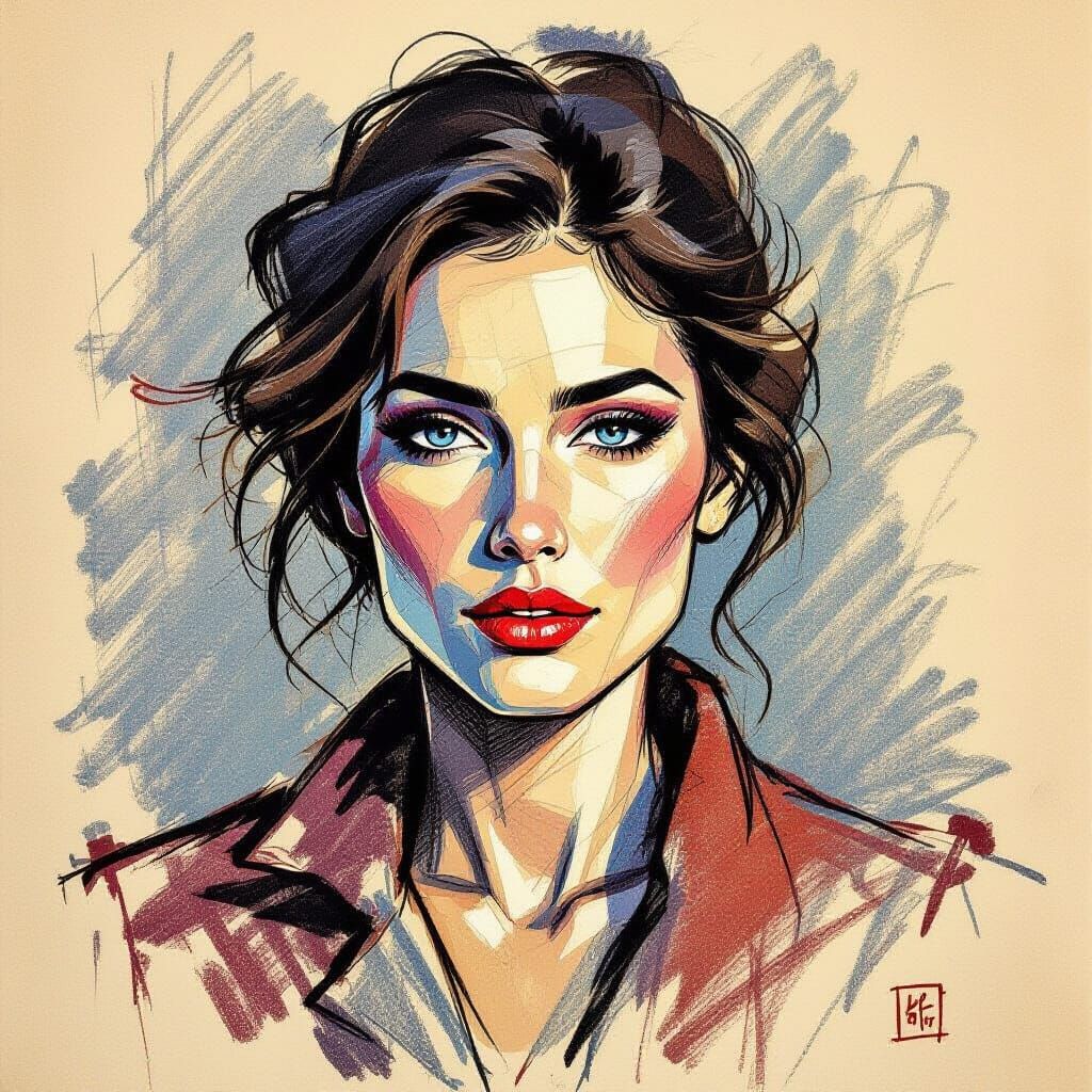 Expressive Woman's Face in Detailed Pencil Sketch