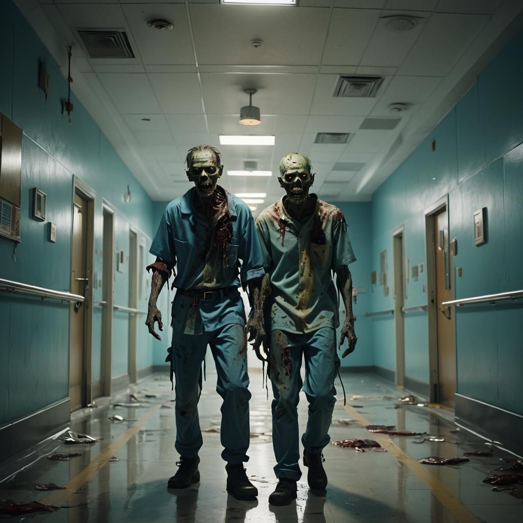 Zombie in Abandoned Hospital Corridor: Dark Fantasy Matte Pa...