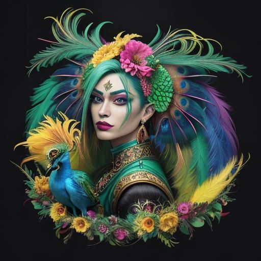 Dragon Peacock Woman: Vibrant Digital Art Portrait