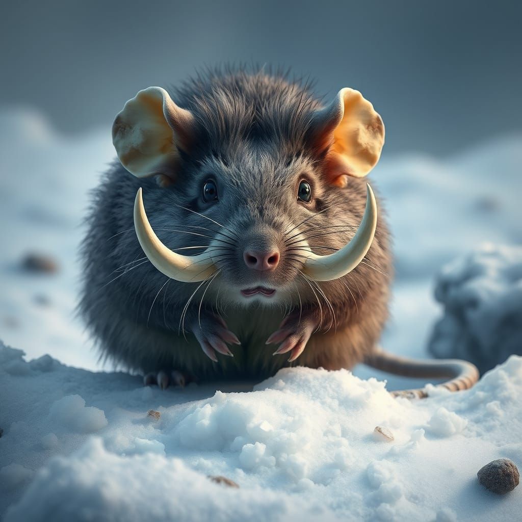 Majestic Woolly Mammoth Mouse in Arctic Snowscape