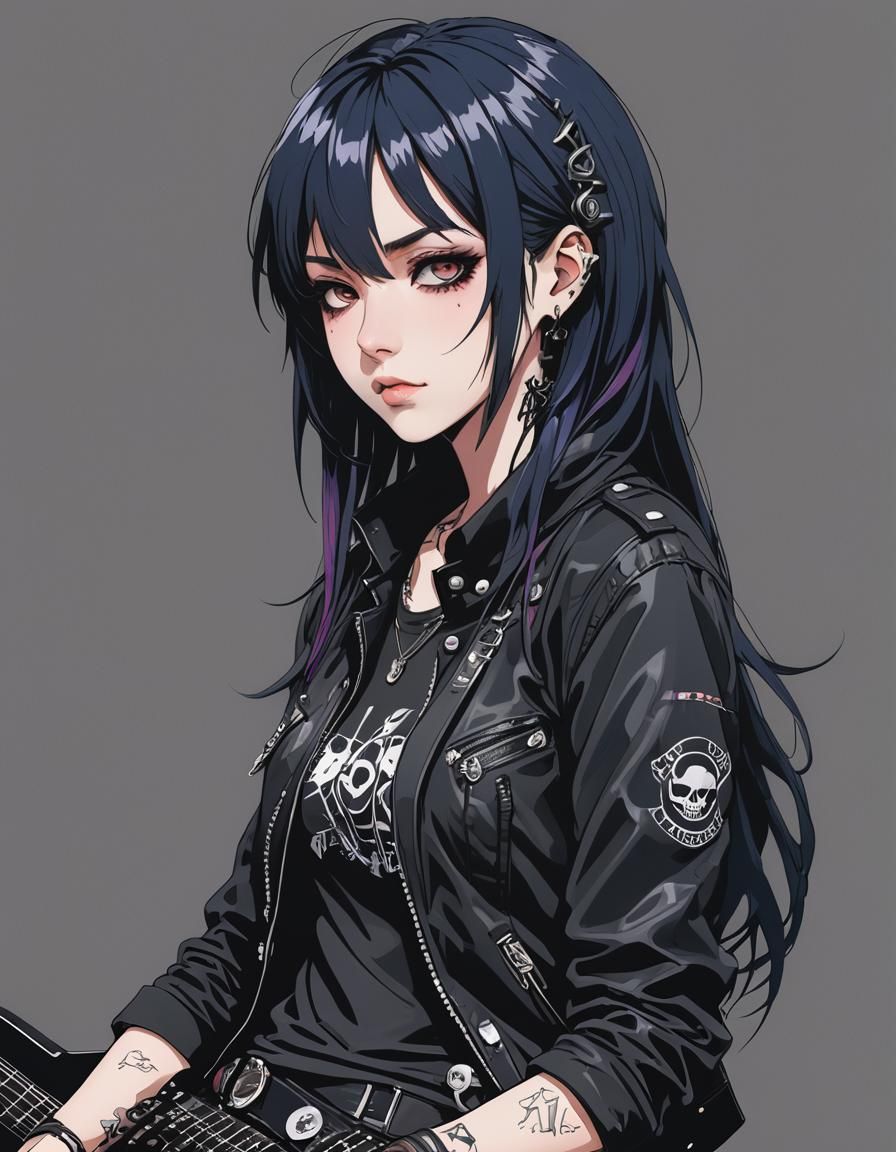 Goth Emo Rocker Girl in Anime Manga Style