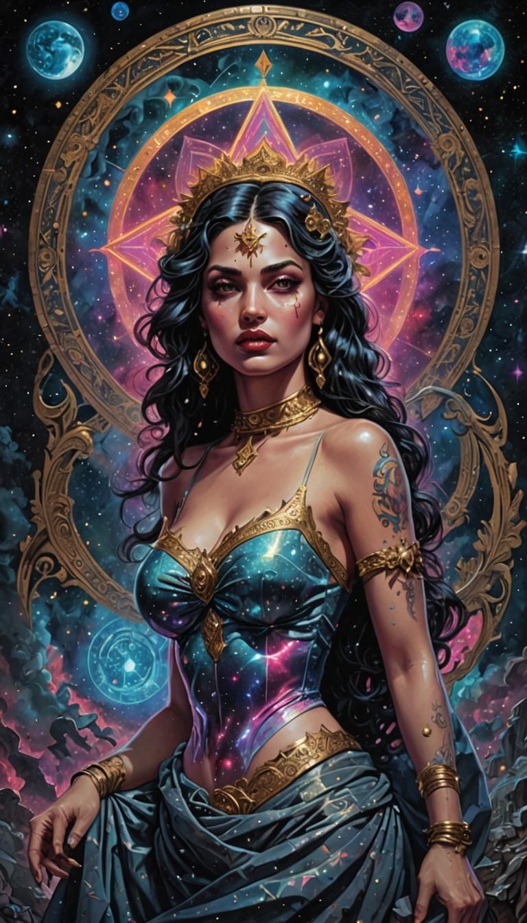 Holographic Chola Pinup in Visionary Astral Style