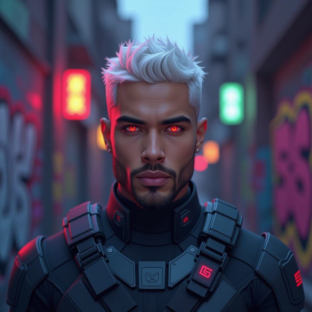 Handsome Bounty Hunter in Neo-Noir City Alley