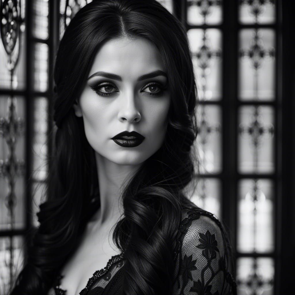 Gothic Romantic Woman in Black and White
