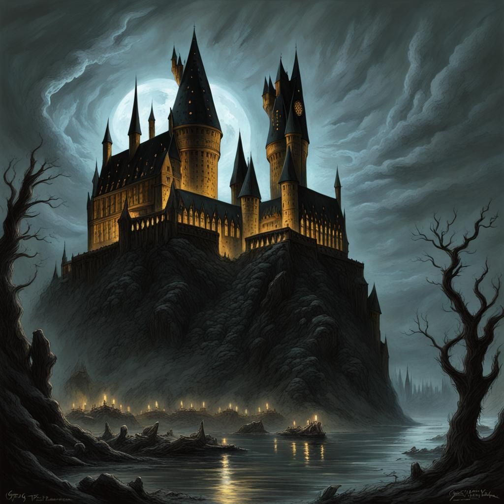 Harry Potter's Hogwarts in Dark Horror Style