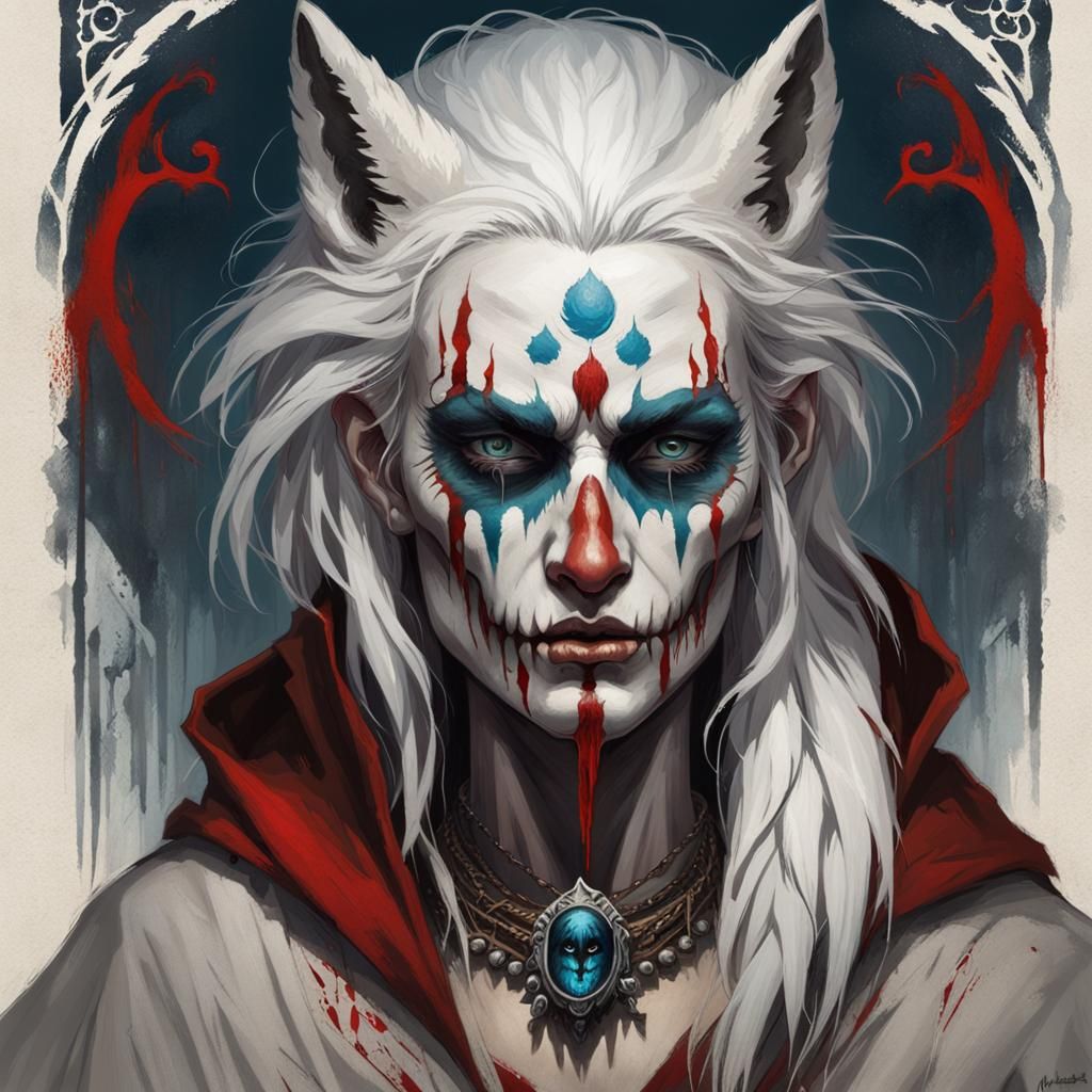 Sinister Pale Girl with Wolf Cloak: Horror Art