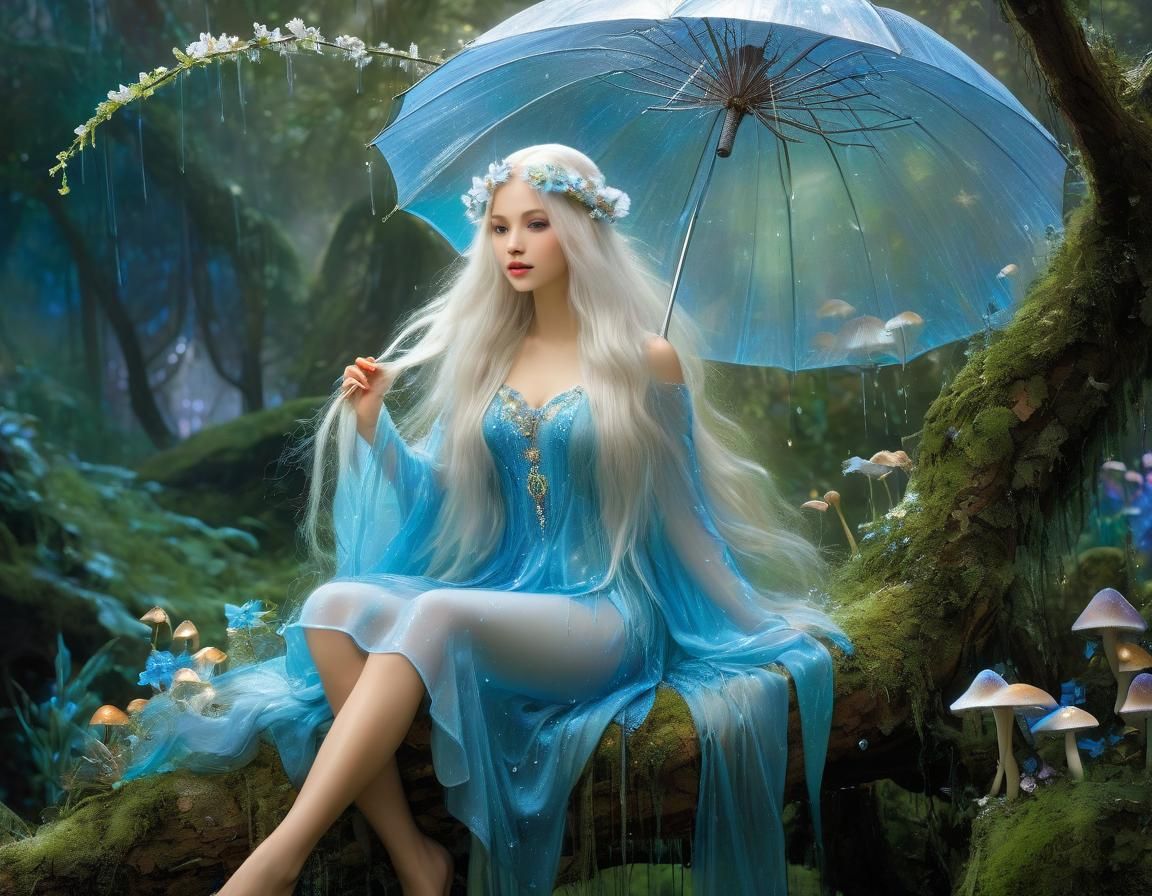 Enchanted Fairy Sits Amidst Blooming Branches