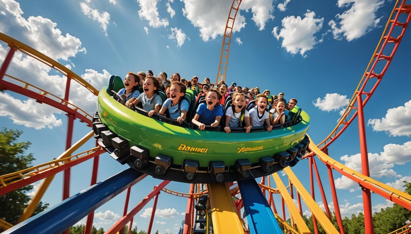 Exciting Roller Coaster Ride with Screaming Riders