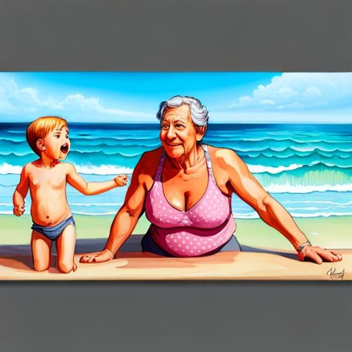 Grandchild Learns to Swim: Hyperrealistic Anime-Inspired Art