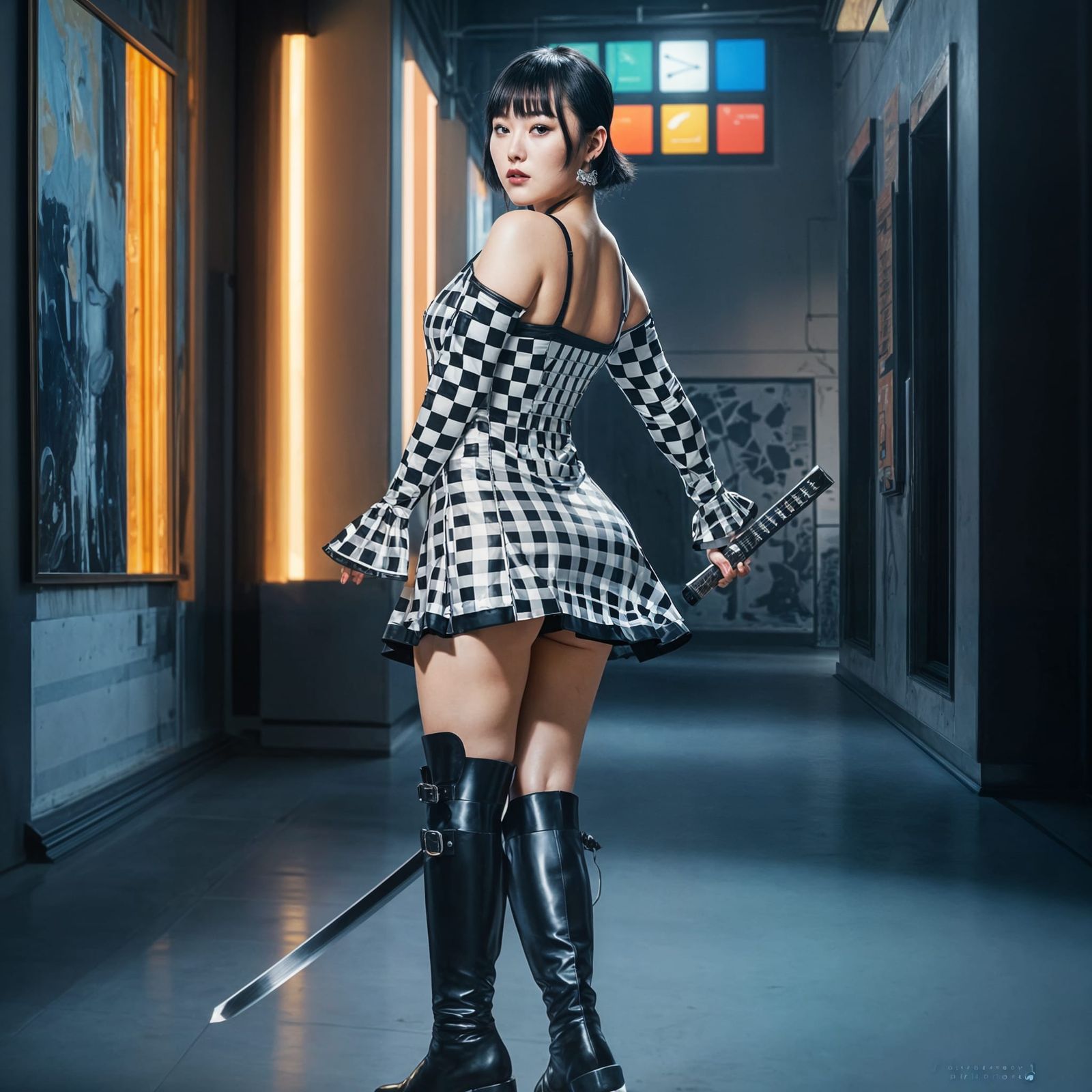 Impressionistic Cyberpunk Woman with Katana