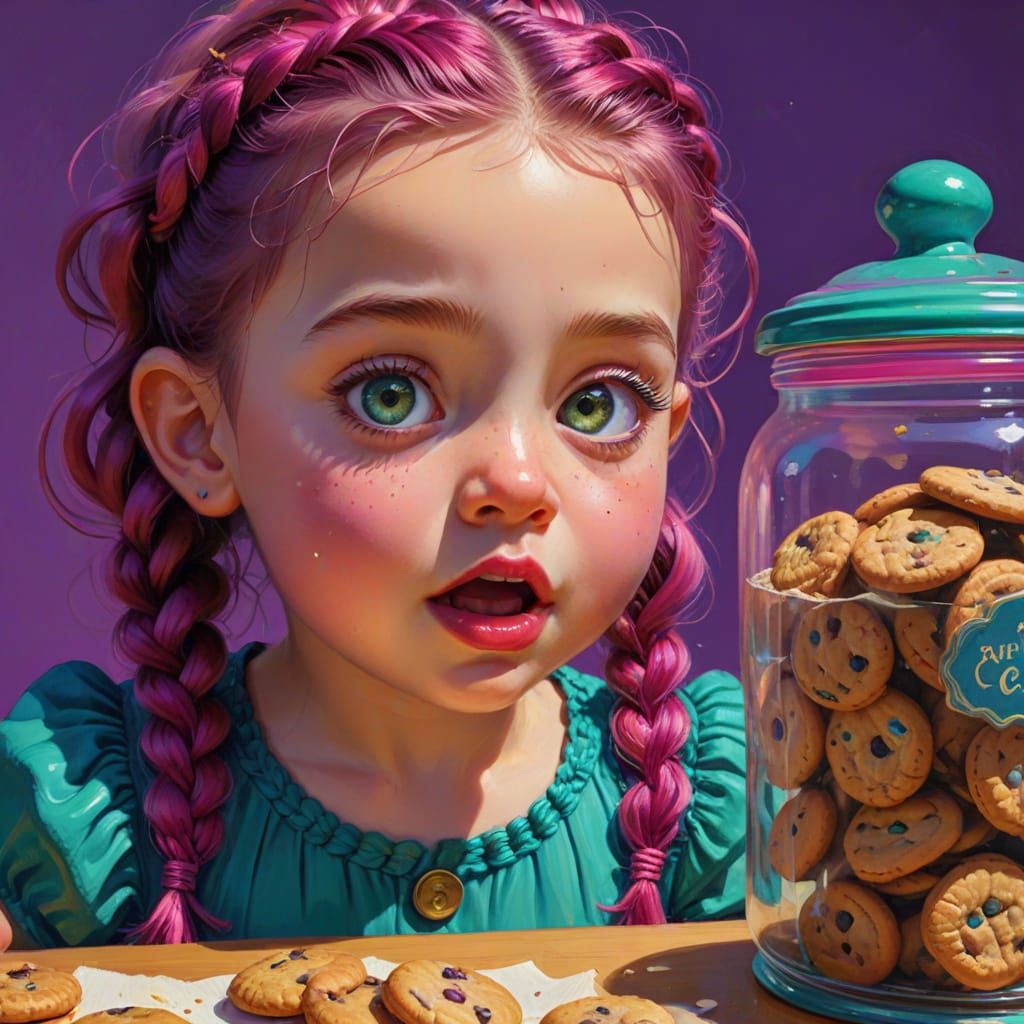 Toddler Girl Steals Cookies in Vibrant Gouache Style