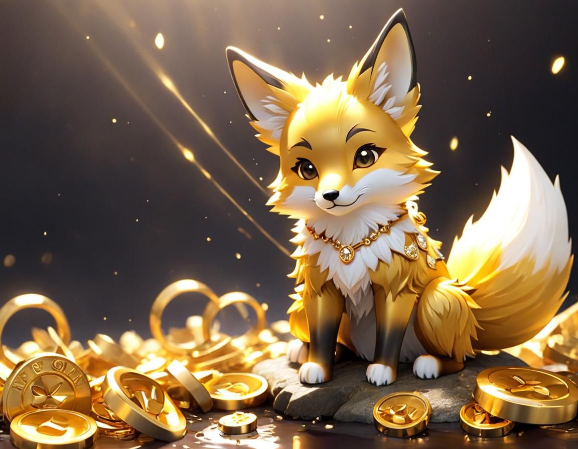 Adorable Golden Fox Cub in Detailed Digital Art