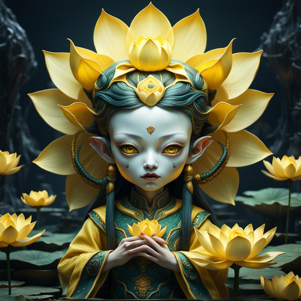 Demonic Porcelain Alien Doll with Lotus Details