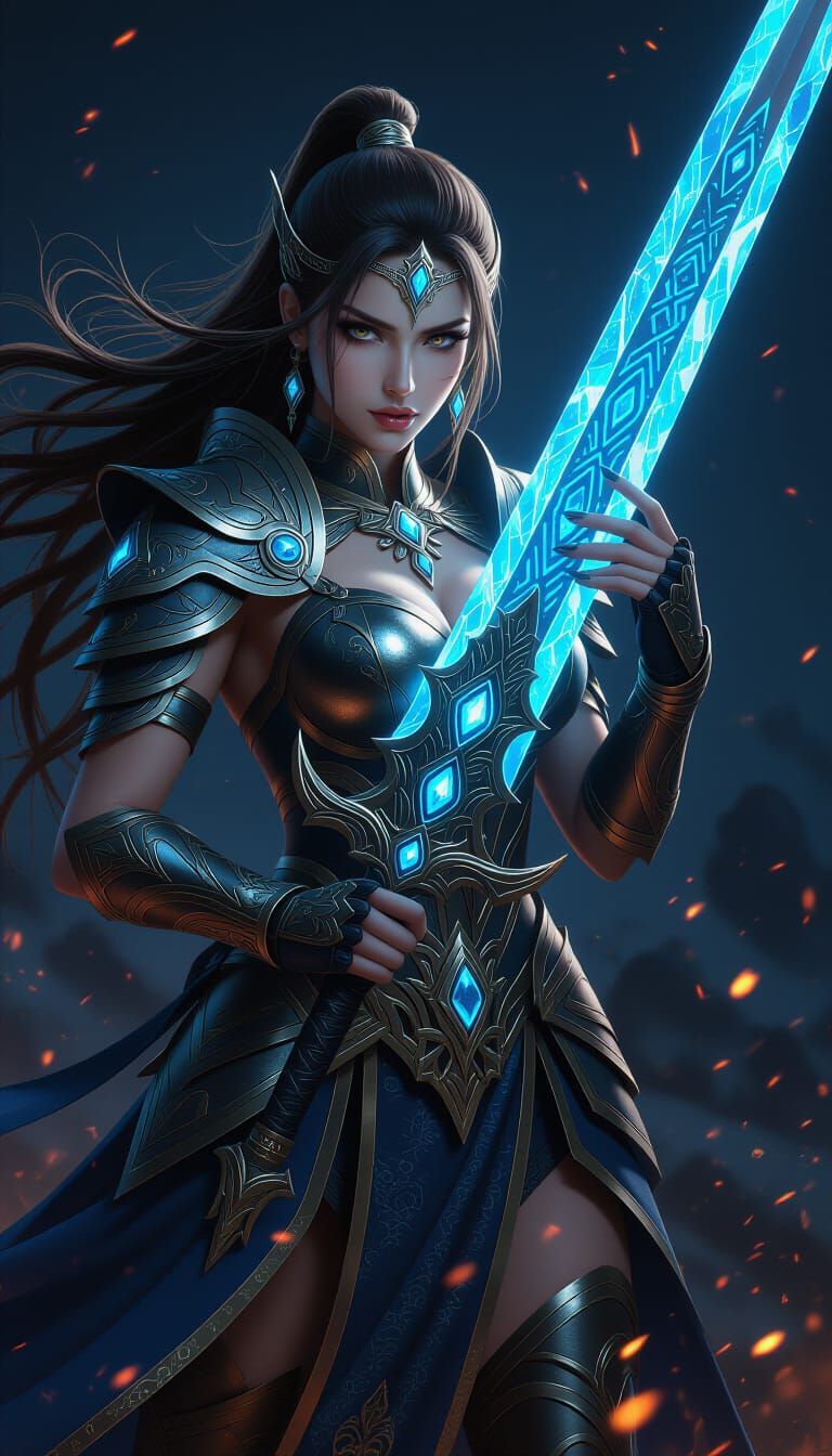 Fantasy Warrior Woman with Glowing Sword in Epic Style