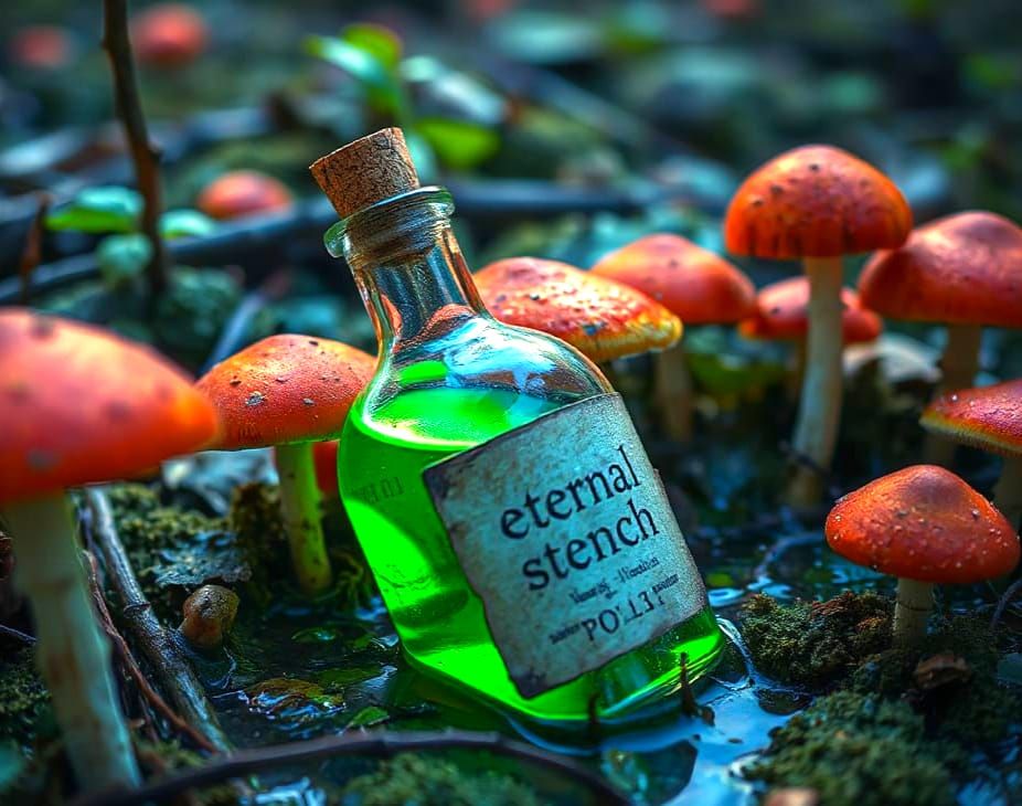 Medieval Fantasy Potion in a Swamp, Oil Painting in 8K HDR