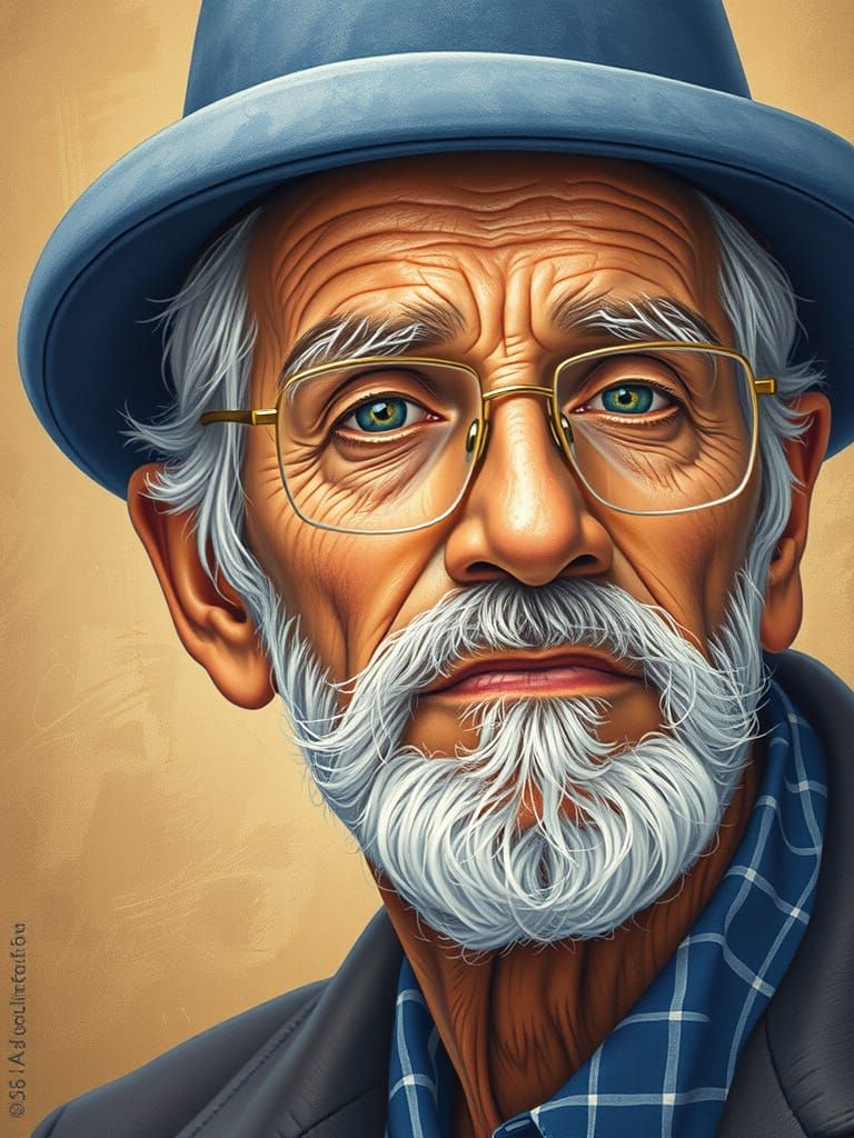 Wise Elderly Man Portrait With Blue Eyes and Fedora