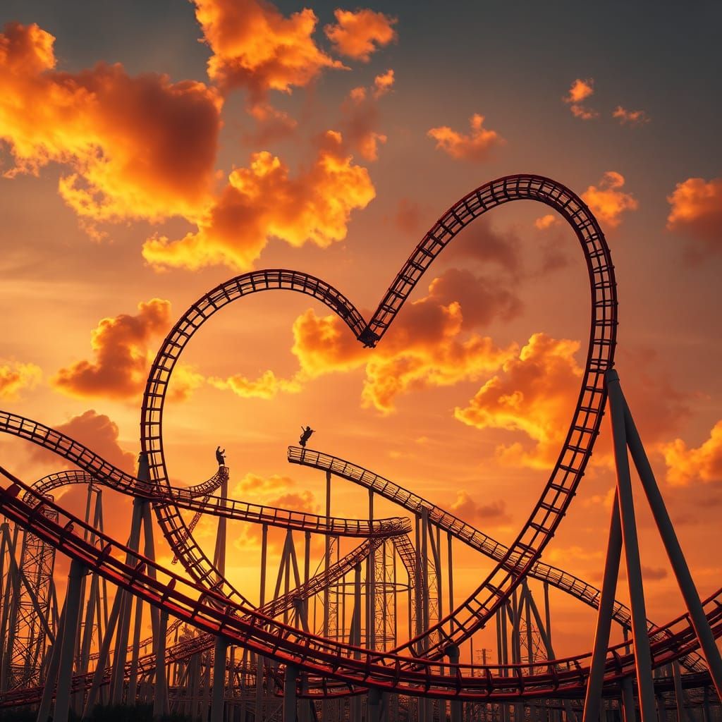 Romantic Roller-Coaster at Sunset: Photorealistic Digital Ar...