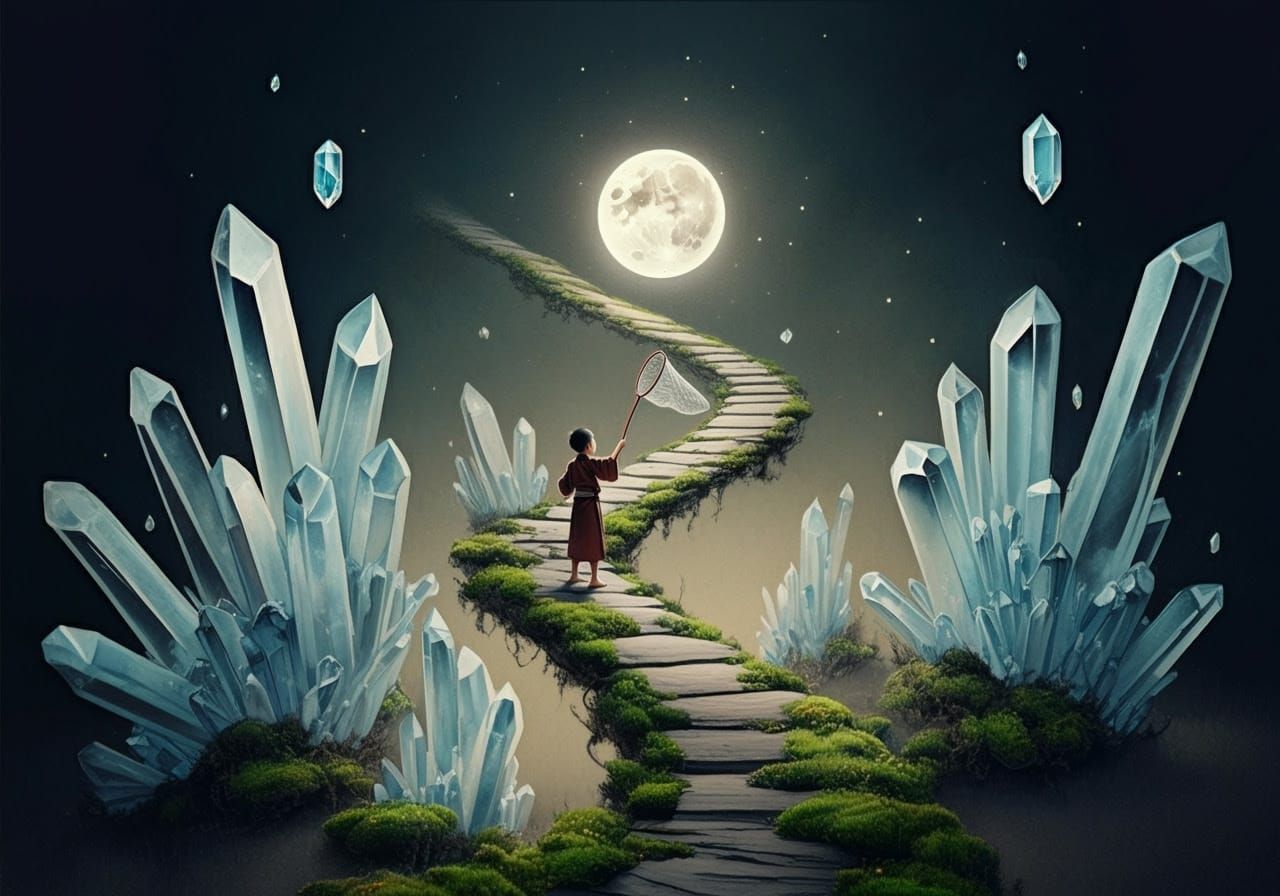 Oriental Moonlit Chase in Dreamy Ink Wash