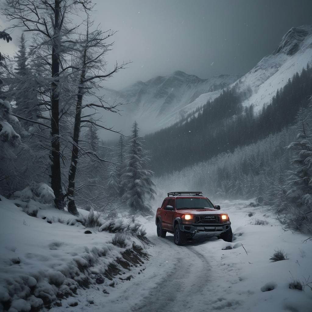Dramatic Snowstorm in the Mountains: Cinematic Film Still