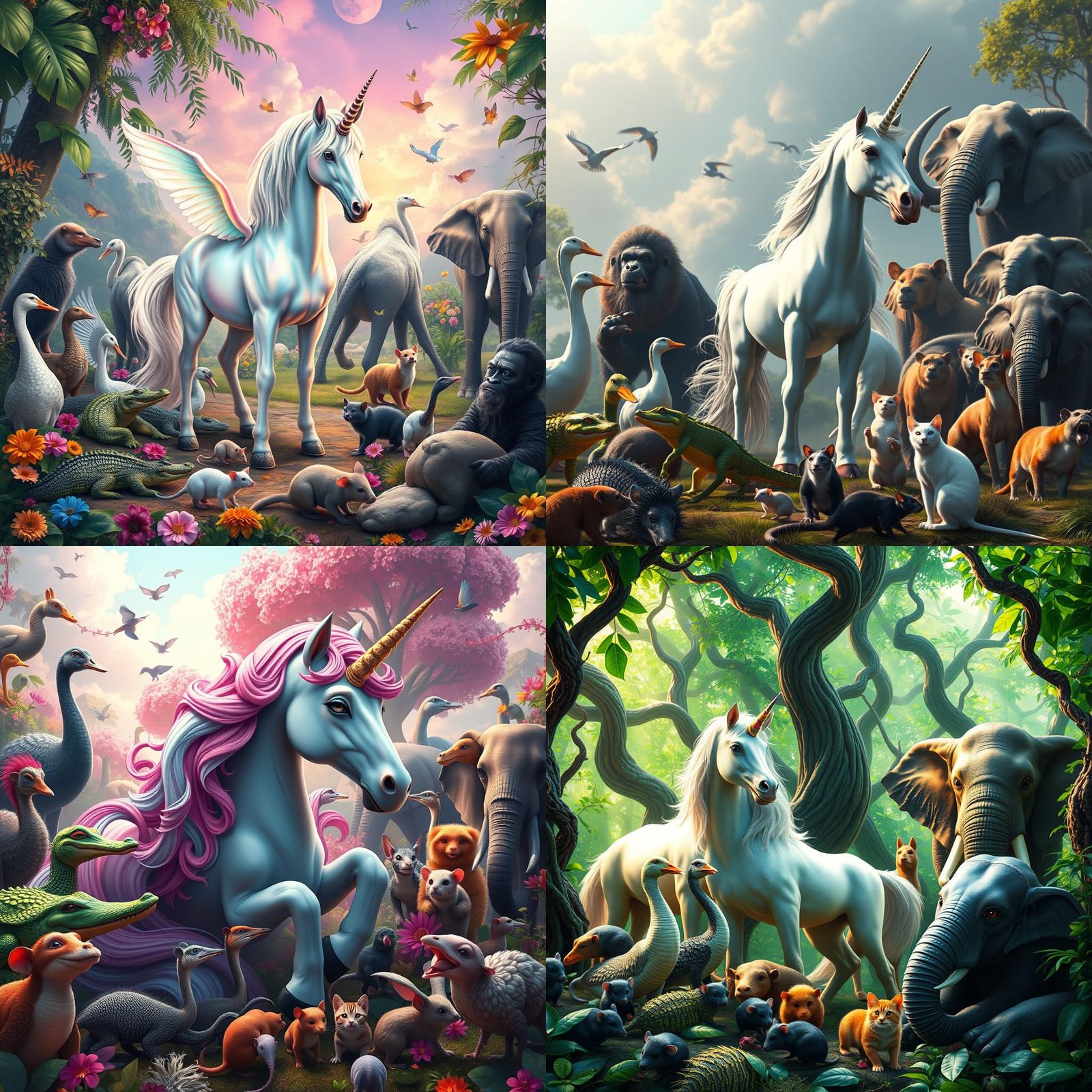 Fantastical Menagerie: Unicorn and Colorful Creatures