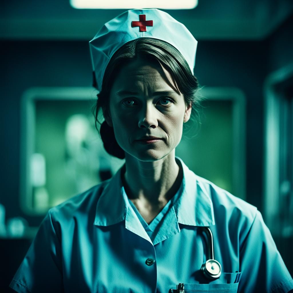 Dramatic Film Still of a Female Nurse