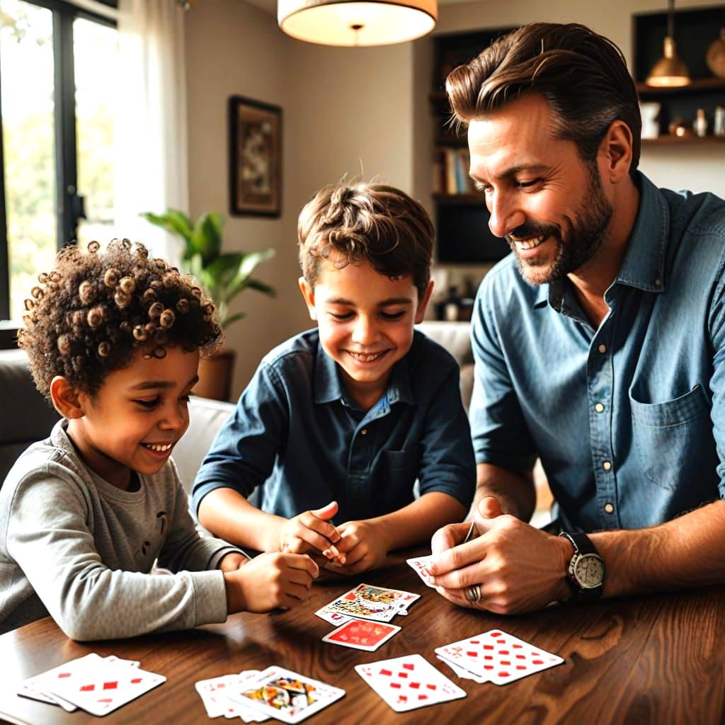 Father Playing Cards with Children
