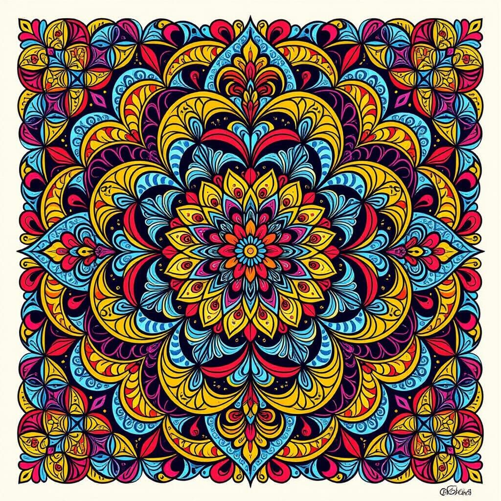 Colorful Zentangle Design with Intricate Patterns
