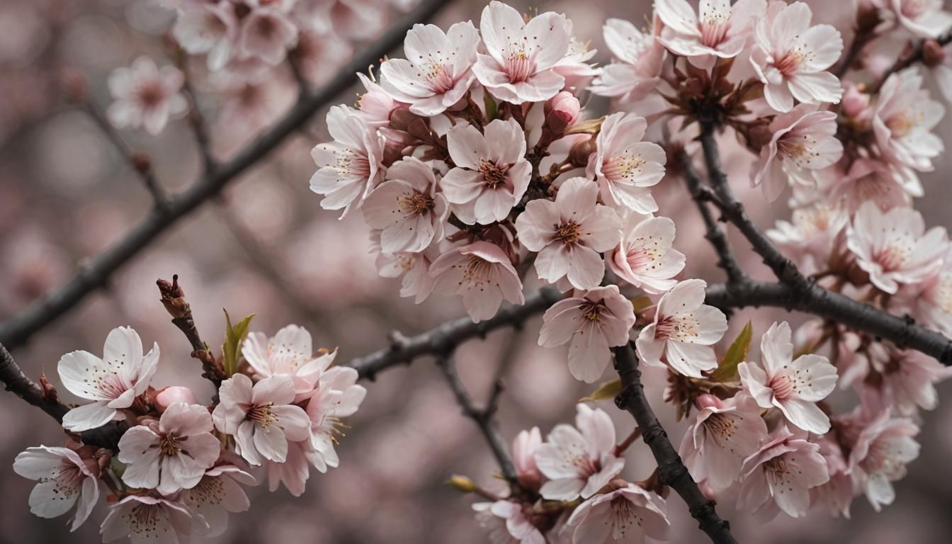 Delicate Cherry Blossoms in Hyperrealistic Macro Photography