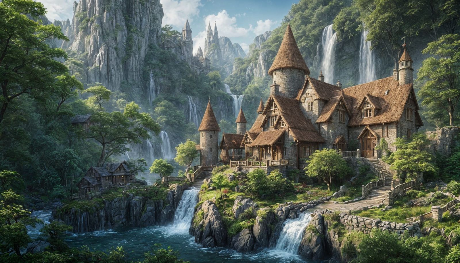 Elven Cottage in Wooded Gorge, Fantasy Concept Art