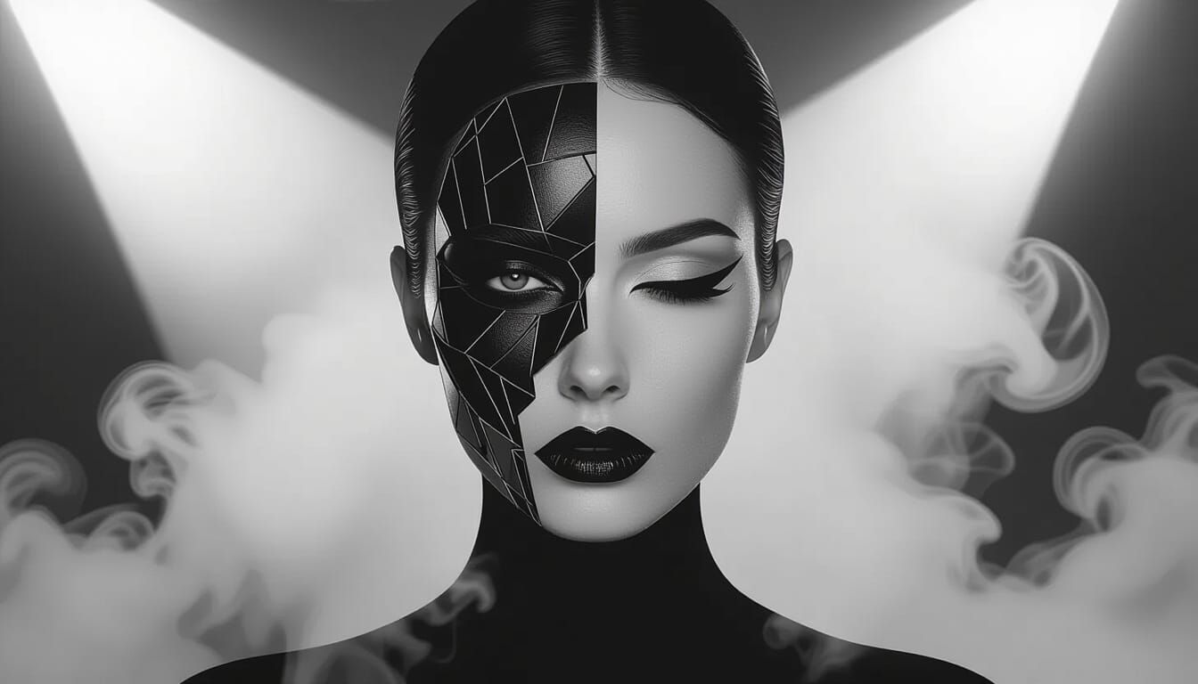 Monochrome Portrait with Geometric Shadows and Typography