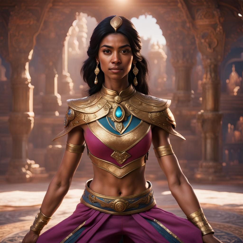 Jasmine as Power Ranger: Hyperrealistic Matte Painting