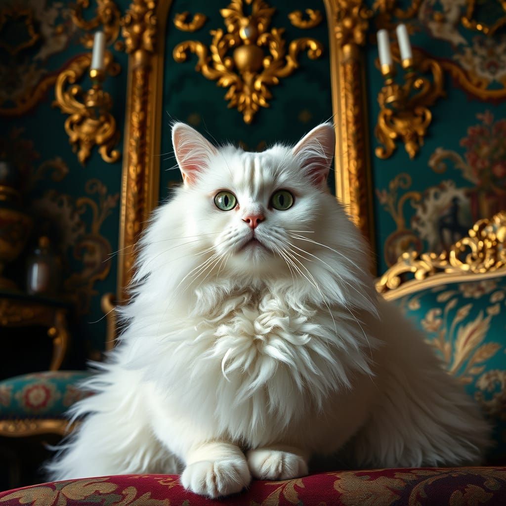 Regal White Cat in Baroque Academic Art