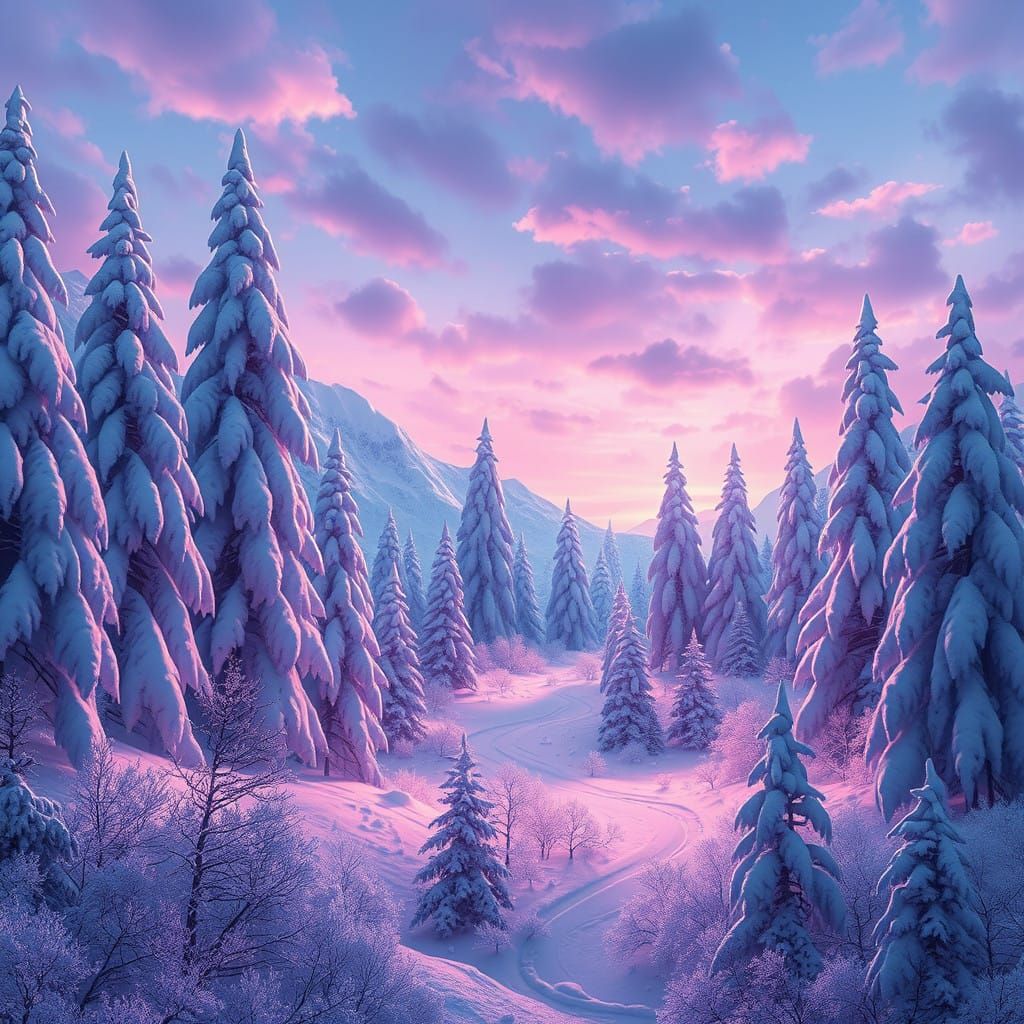Winter Wonderland Landscape in Vibrant Unreal Engine 5 Style