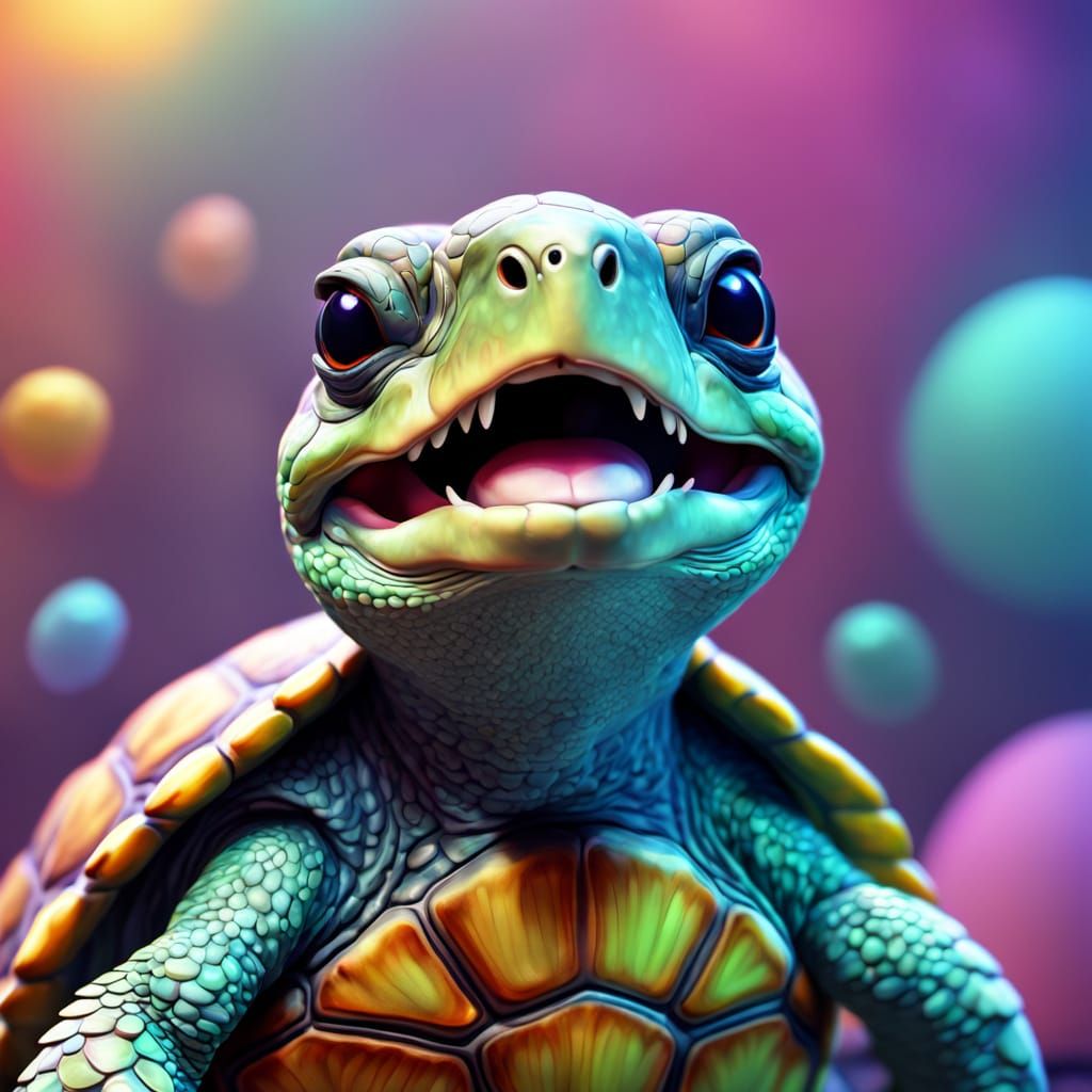 Singing Turtle Close-Up in Cartoon Style