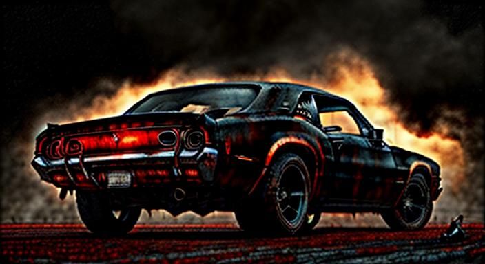 Dystopian Muscle Car in Apocalyptic Steampunk Style