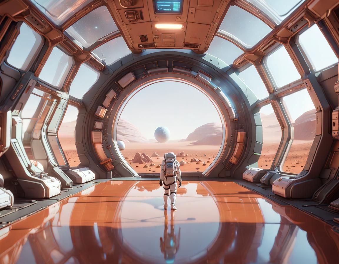 Mars Colony Module Interior in Anime Style