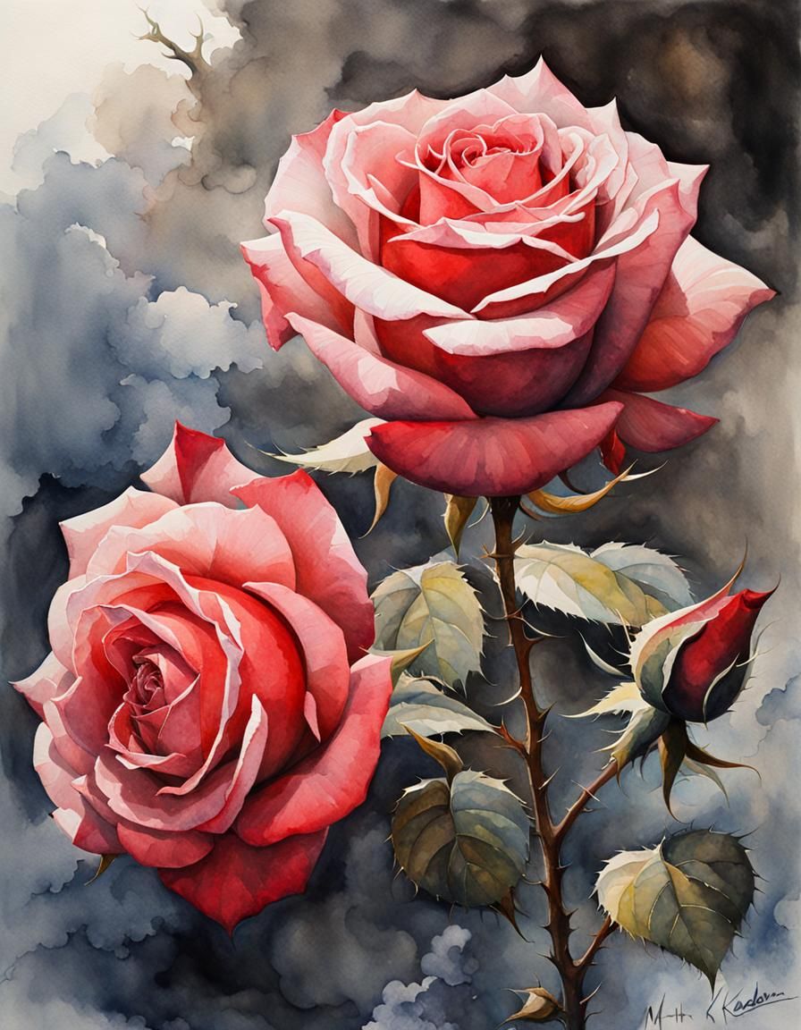 Rose with Thorns: Watercolor Fantasy Art