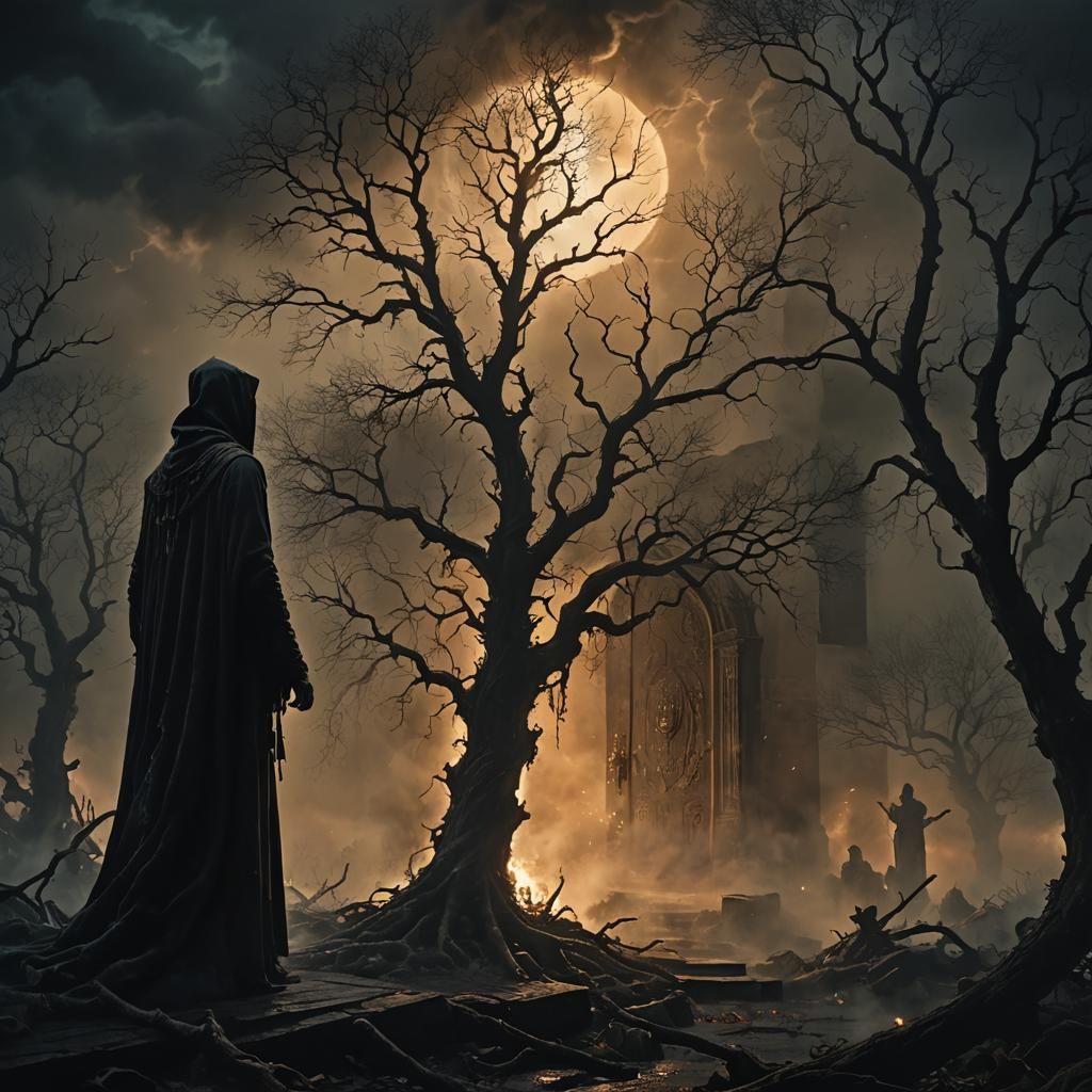 Ghostly Figure Reaching for Door: Dark Concept Art