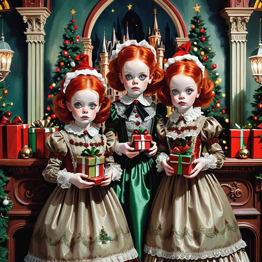 Christmas Chateau Sisters in Lowbrow Pop Art Style