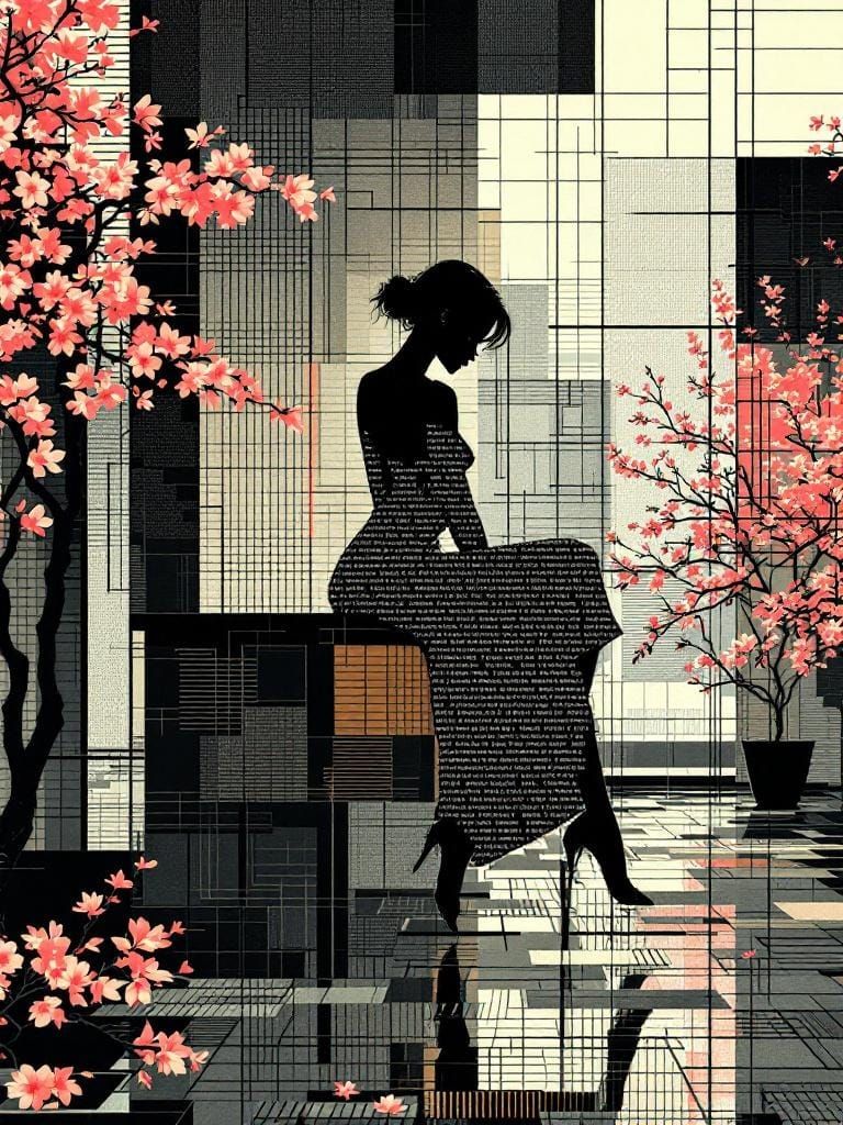 ASCII Art Overlay of Geometric Figure in Garden