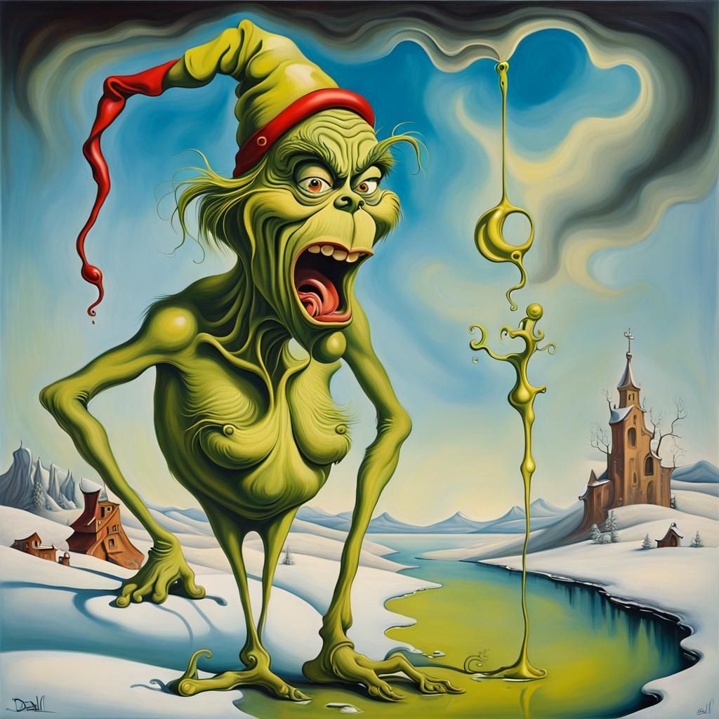 Surreal Grinch Portrait in Dali Style