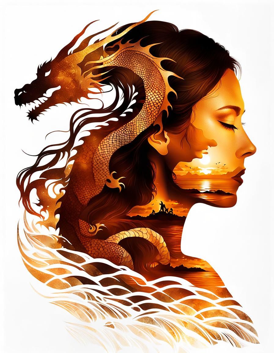 Dragon Silhouette Double Exposure Art