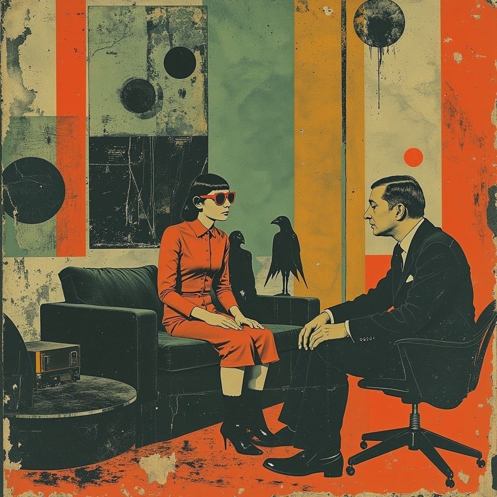 Retro-Futuristic Alien Therapy Session in a 1960s-Inspired S...