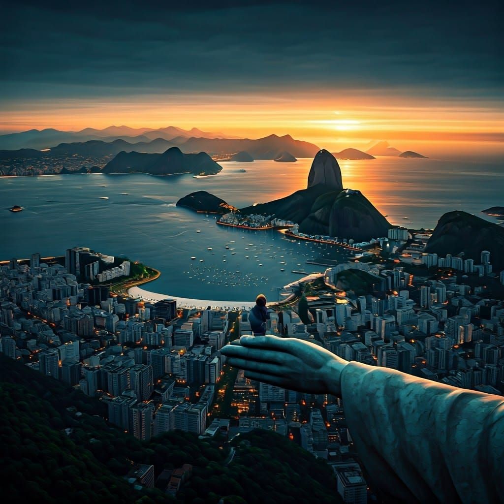 Boy on Christ the Redeemer Statue at Sunset