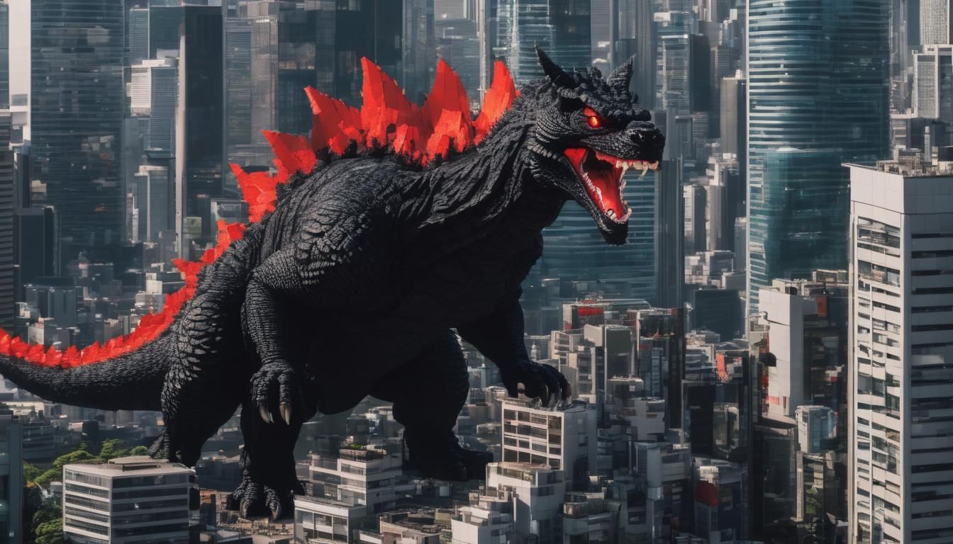 Giant Kitten vs Godzilla in Tokyo: Pixel Art