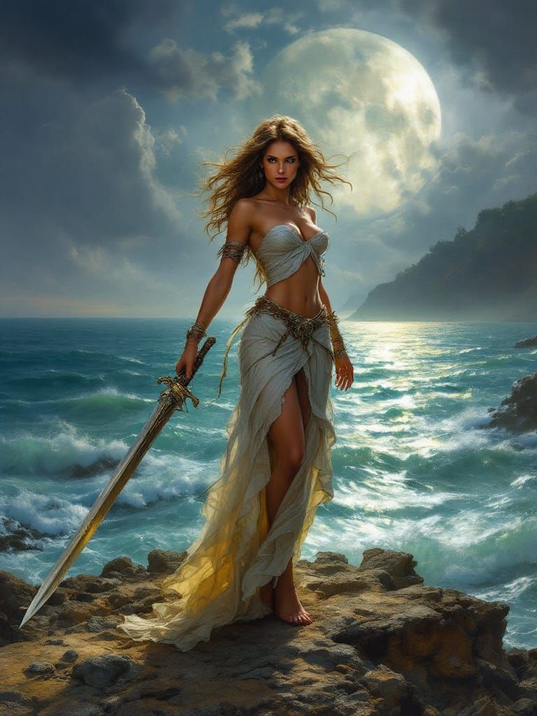 Sensual Goddess of the Ocean, Painted in Hyperdetailed Style