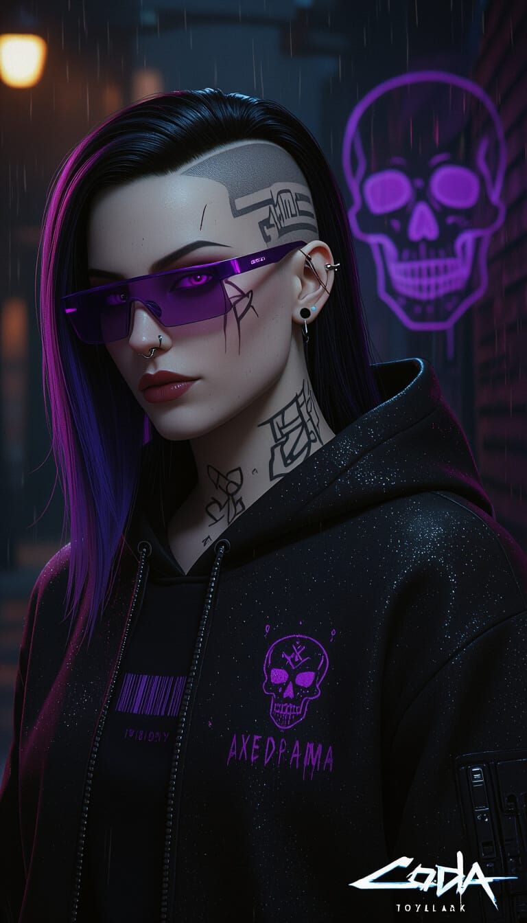 Cyberpunk Hacker Portrait in Neon-Noir Style