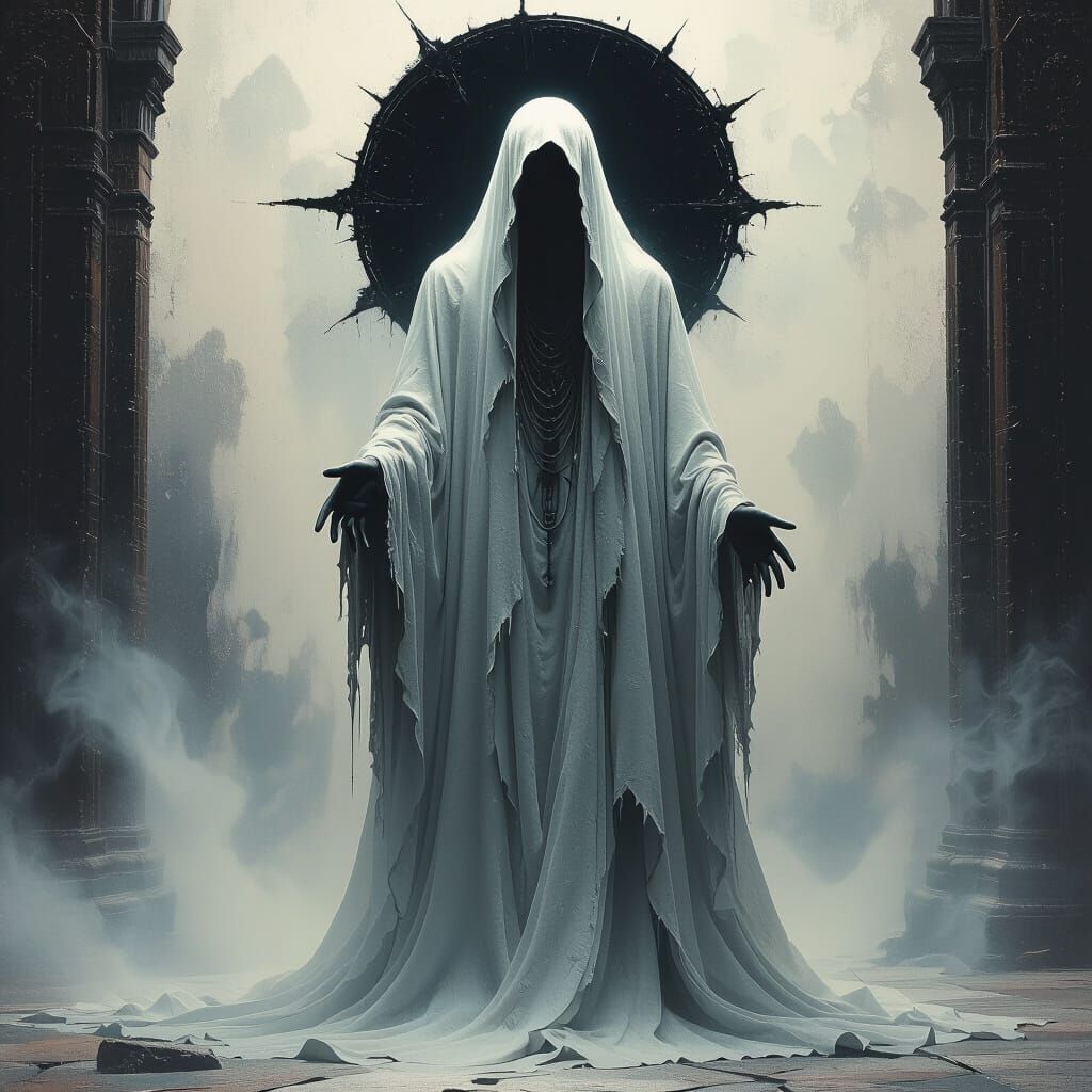 Ethereal Ghost in Dark Aura: Surreal Horror Art